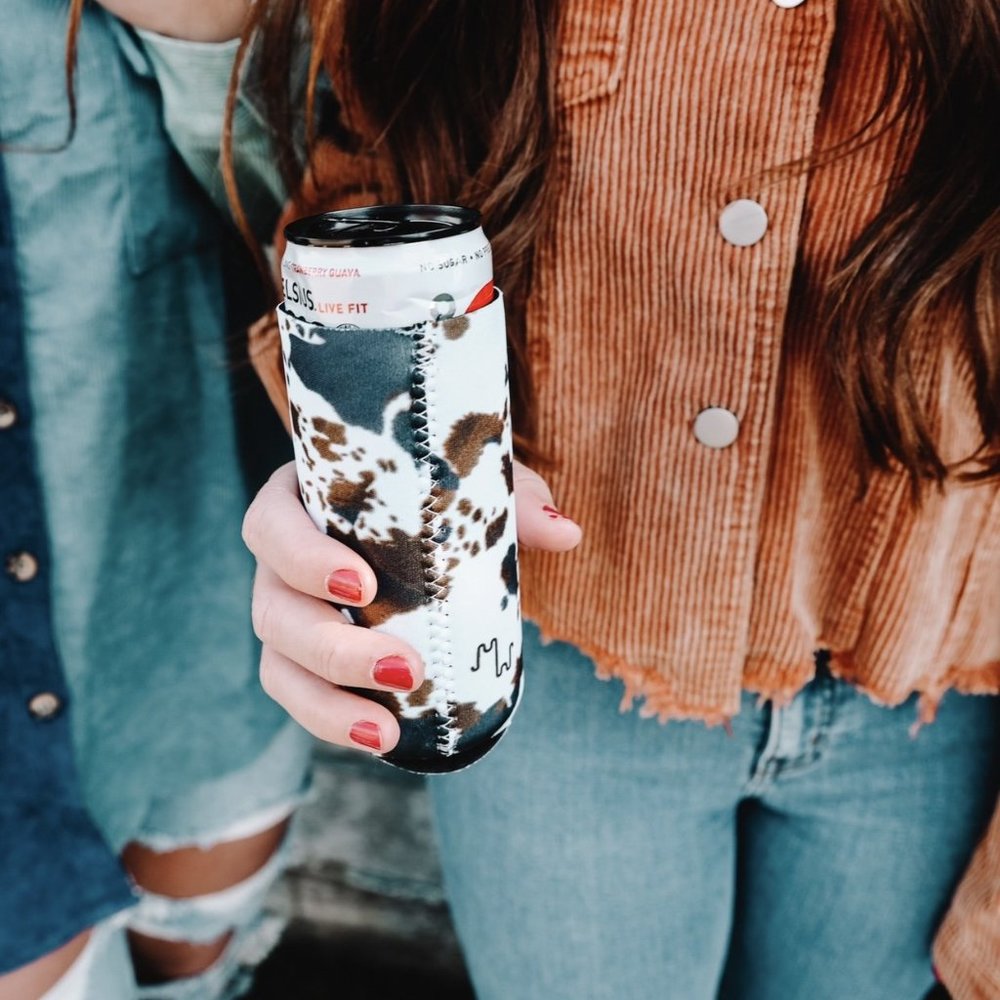 Brown Cowhide Tall Coozie 2-Pack